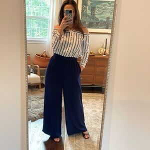 Sadie & Sage Wide Leg Reptile Print Navy Pants